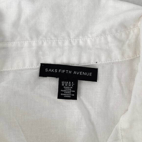 Saks Fifth Avenue Women's Relaxed Fit Long Sleeve V-Neck Linen Blouse White M - Picture 4 of 6